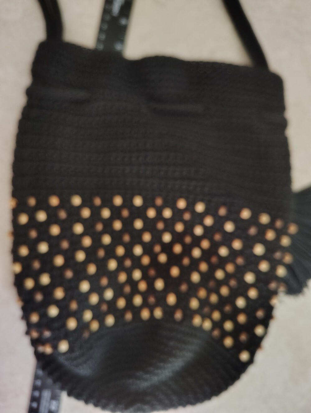 The Sak Black Crochet Crossbody Bag Wood Beads Tassel Drawstring Boho Bali - Picture 4 of 12
